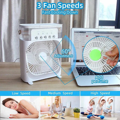 9-Inch Desktop Water Mist Fan – Portable Humidifier Air Cooler with 5-Hole Spray, 3 Speed Modes, and LED Night Light (Not Rechargeable)