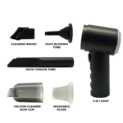 3 in 1 Portable Wireless Vacuum Cleaner – High Power Suction, Air Pump & Duster for Home, Car & Laptop