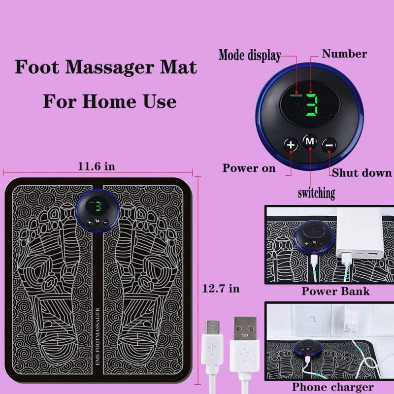 A close-up shot of a person relaxing on a couch with their feet inside a black electric shiatsu foot massager featuring active red infrared heat.