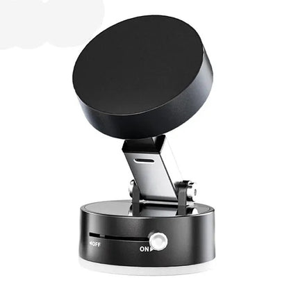 Close-up of an iPhone snapping securely onto a sleek magnetic car phone mount on a dashboard during a bumpy drive.