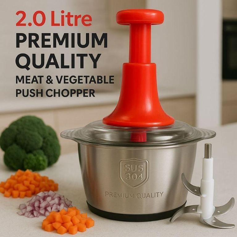 A person pressing down on a multifunctional vegetable chopper to instantly dice fresh onions and bell peppers into a clear container.