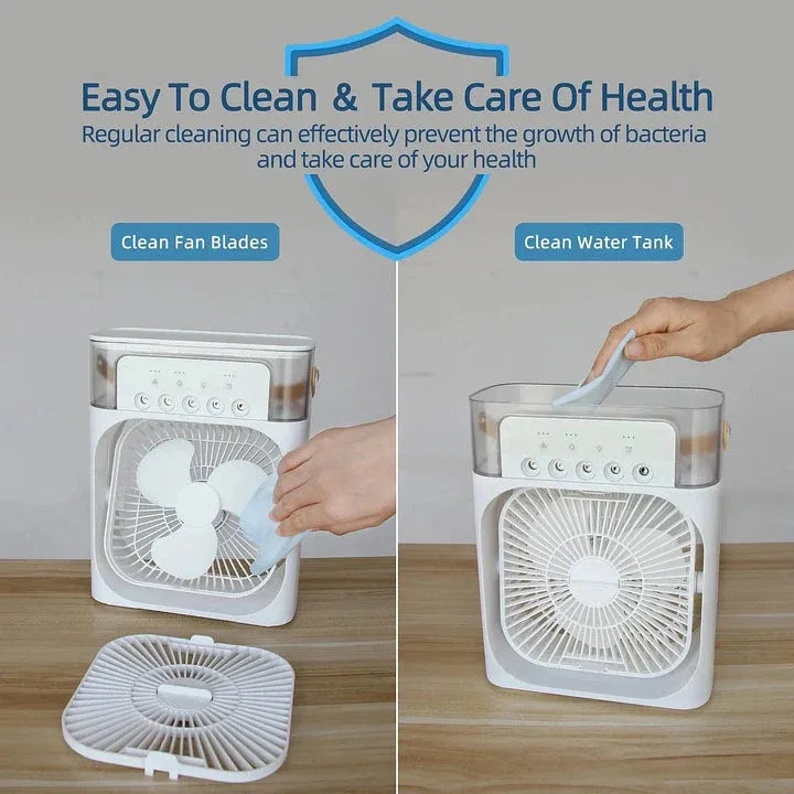 9-Inch Desktop Water Mist Fan – Portable Humidifier Air Cooler with 5-Hole Spray, 3 Speed Modes, and LED Night Light (Not Rechargeable)