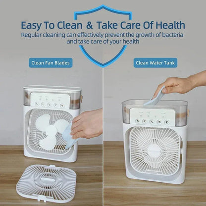 9-Inch Desktop Water Mist Fan – Portable Humidifier Air Cooler with 5-Hole Spray, 3 Speed Modes, and LED Night Light (Not Rechargeable)