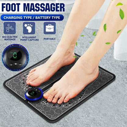A close-up shot of a person relaxing on a couch with their feet inside a black electric shiatsu foot massager featuring active red infrared heat.